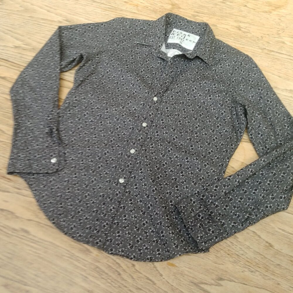 Frank & Eileen Barry shirt 100% soft cotton gray black white floral XS